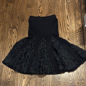 Textured Black A-Line Flare Skirt